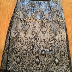 Ann Taylor Dressy Skirt Size 2 Floral Black and Silver Lace over Silver Lining